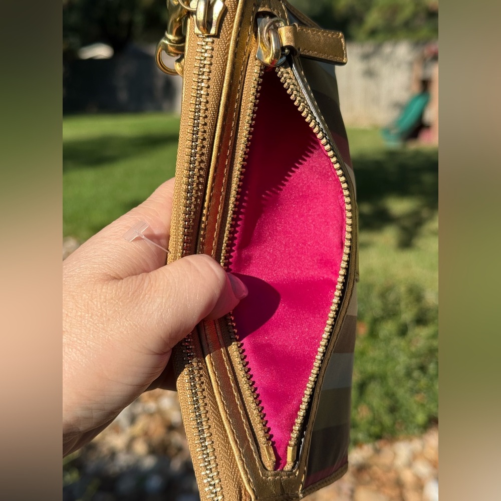 COACH Julia Multicolor Legacy striped zip around wristlet Gold Colorful 7”x4”EUC - Picture 5 of 16